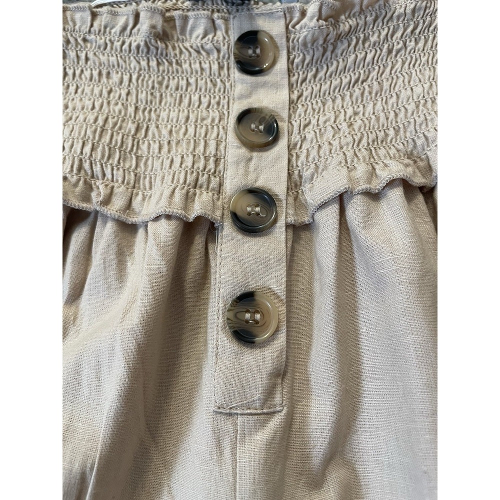 Y2K Derek Heart Wide Leg Pants Juniors M Button Accent Smocked Waist Beige - Picture 3 of 9